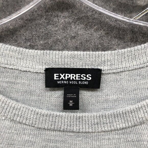 Express Merino Wool Blend Sweater Mens M Light Gray Crewneck Stretch - Picture 3 of 8